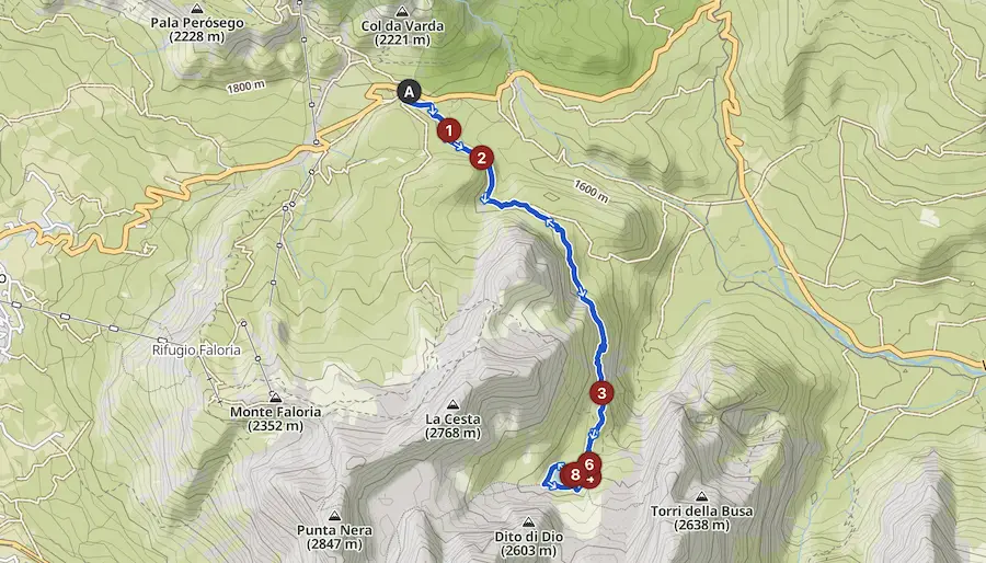 Lago di sorapis trail running route