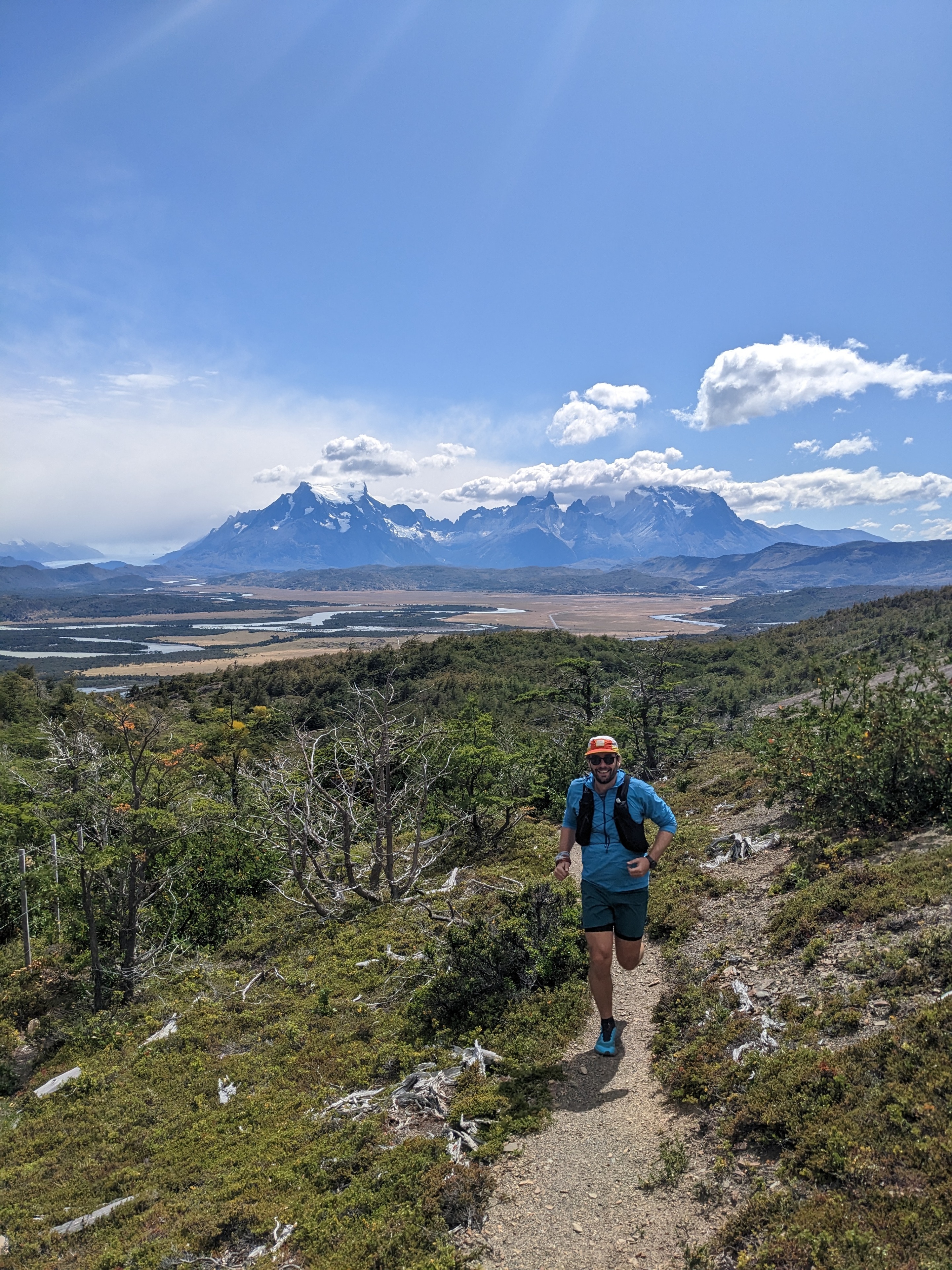 Runner on an exposed ridgeline in Patagonia