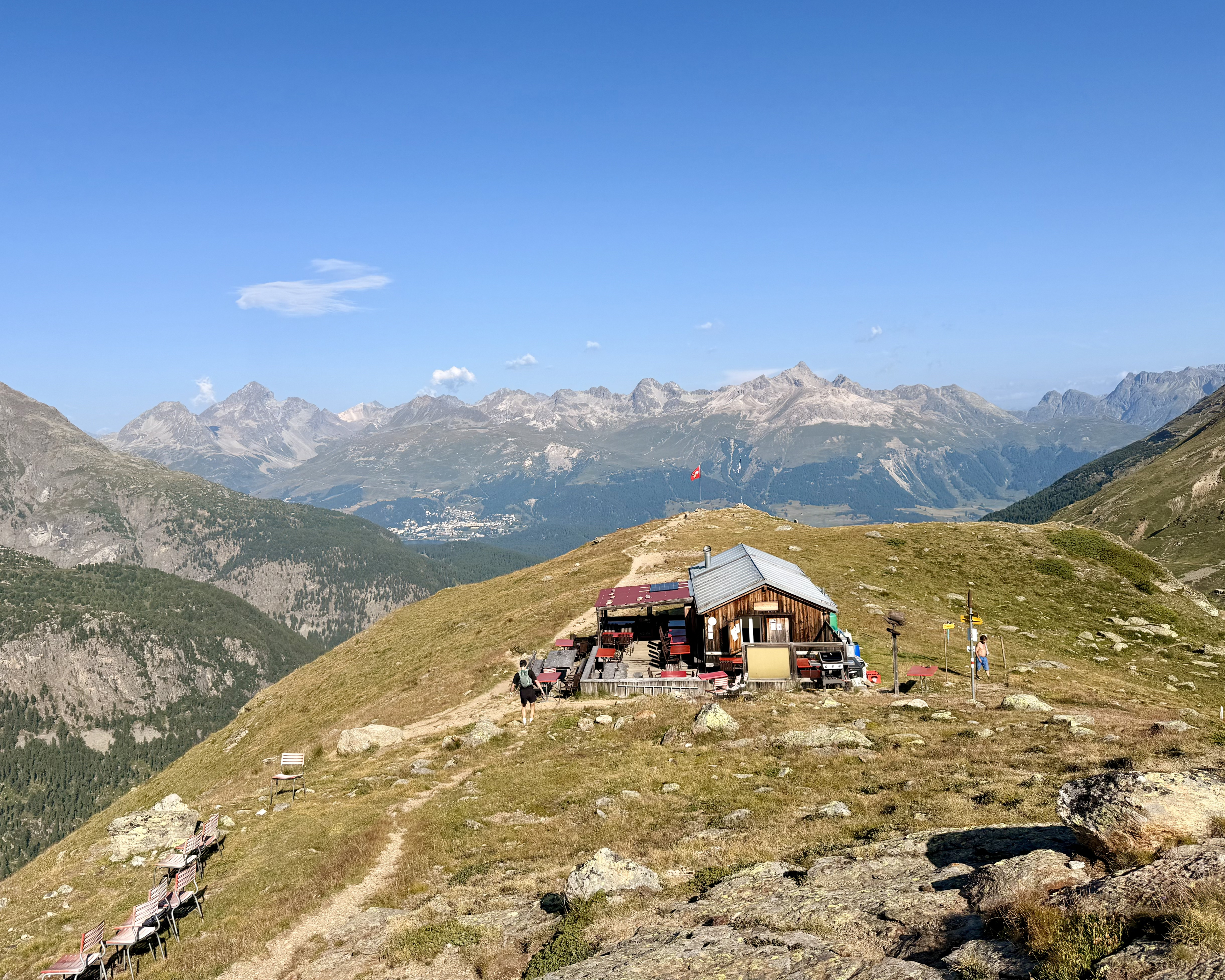 Mountain hut on a ridge above the Engadin